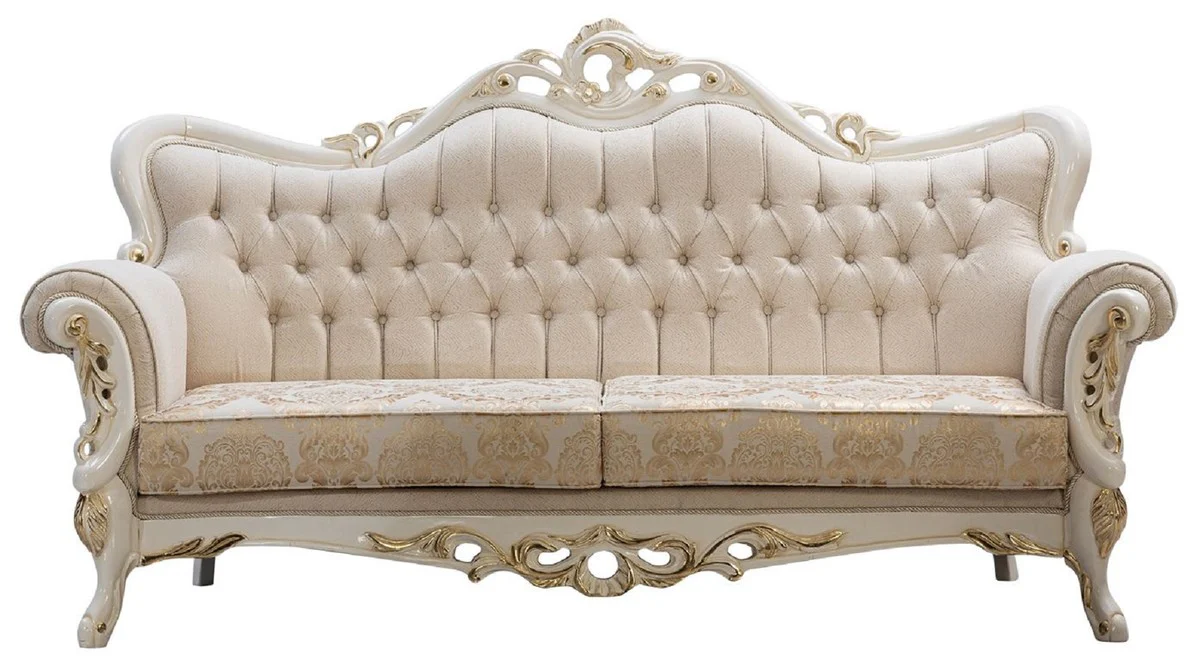 Luxury Baroque Living Room Set White / Gold - 2 Baroque Sofas & 2 Baroque Armchairs & 1 Baroque Coffee Table - Luxury Living Room Furniture in Baroque Style - Baroque Furniture - Noble & Ornate