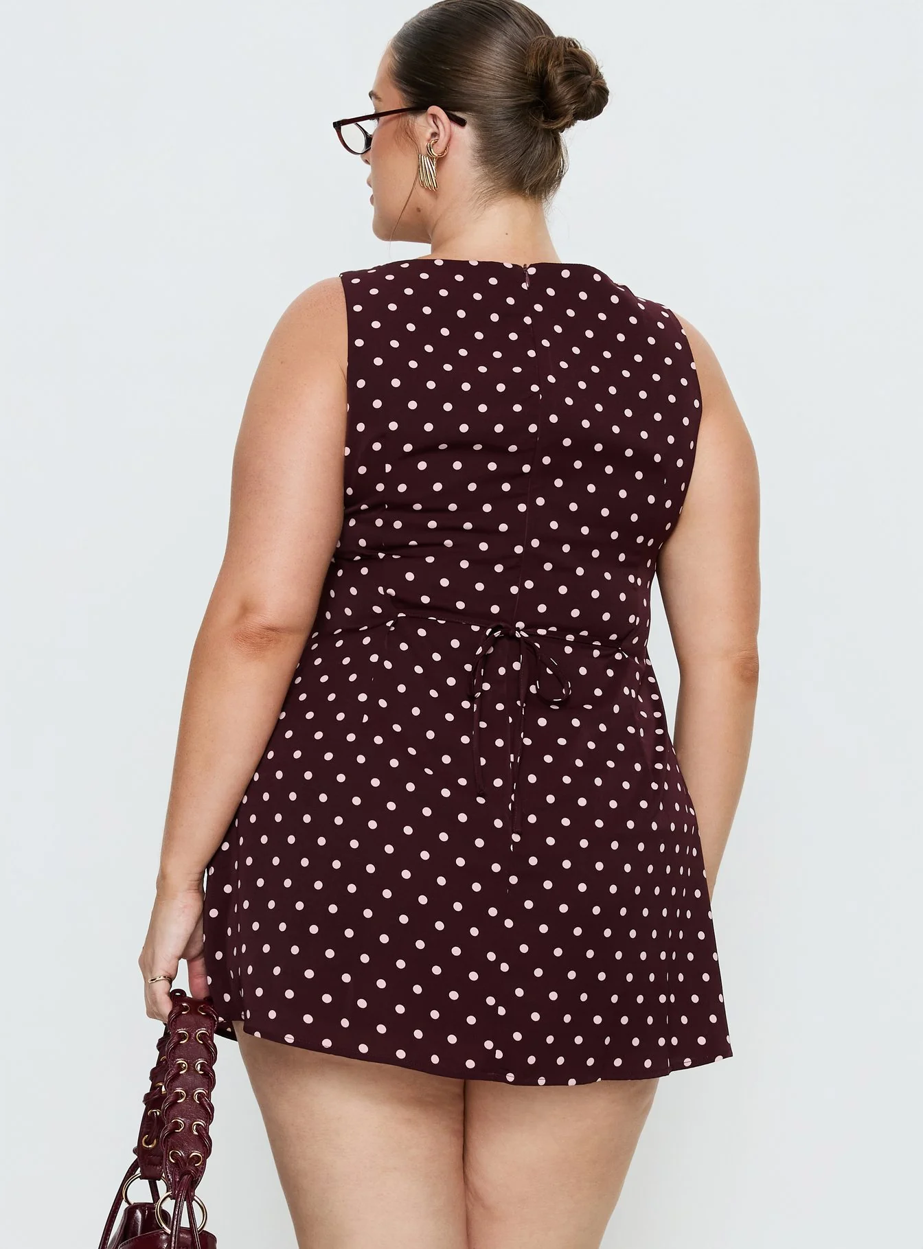 Kherin Boat Neck Romper Wine Polka Curve