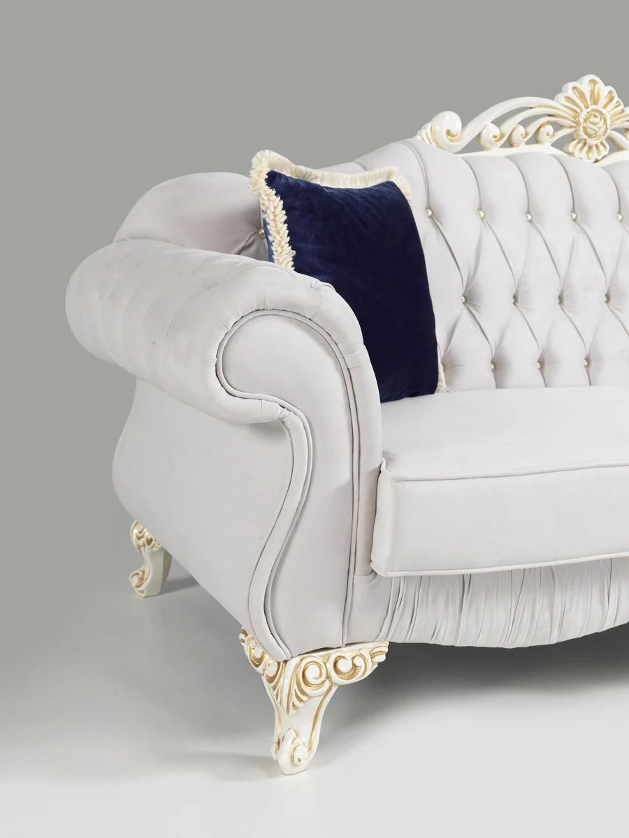 Baroque living room set light gray / white / cream / gold - 2 sofas & 2 armchairs & 1 coffee table - noble living room furniture in baroque style