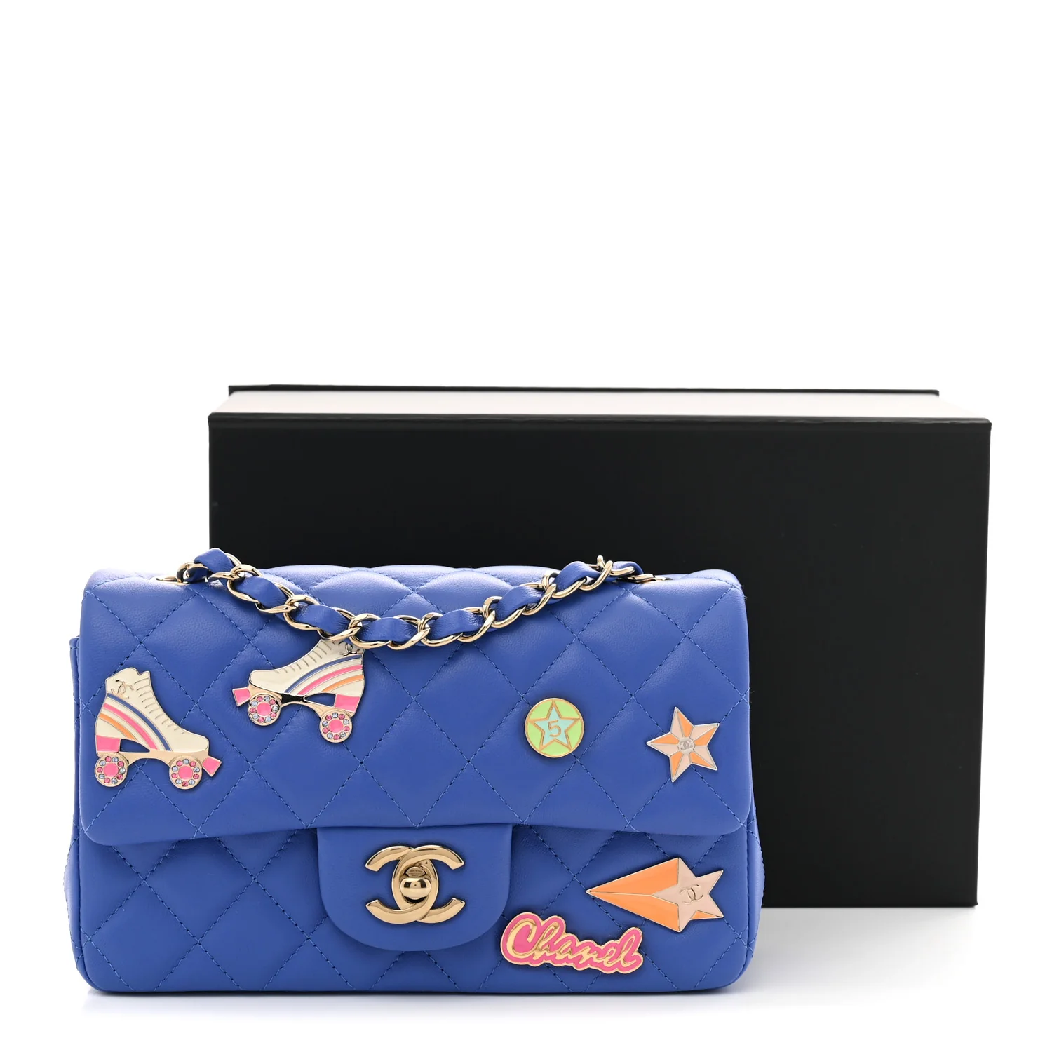 Lambskin Quilted Mini Hollywood Charms Rectangular Flap Blue - Top Club