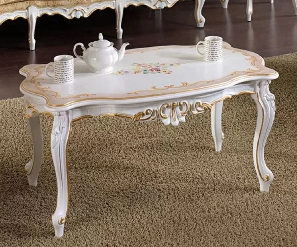 Luxury baroque coffee table white / beige / multicolored / gold - noble living room table in baroque style - baroque living room furniture - luxury quality - made in Italy