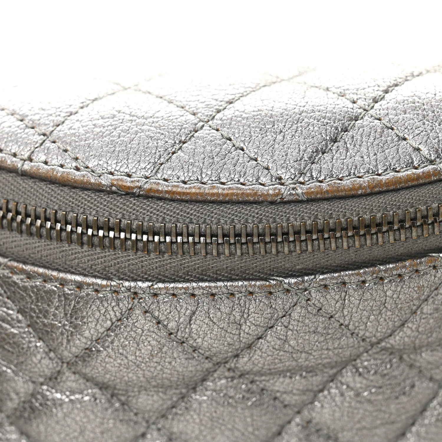 Metallic Calfskin Quilted Banane Waist Bag Fanny Pack Dark Silver - Top Club