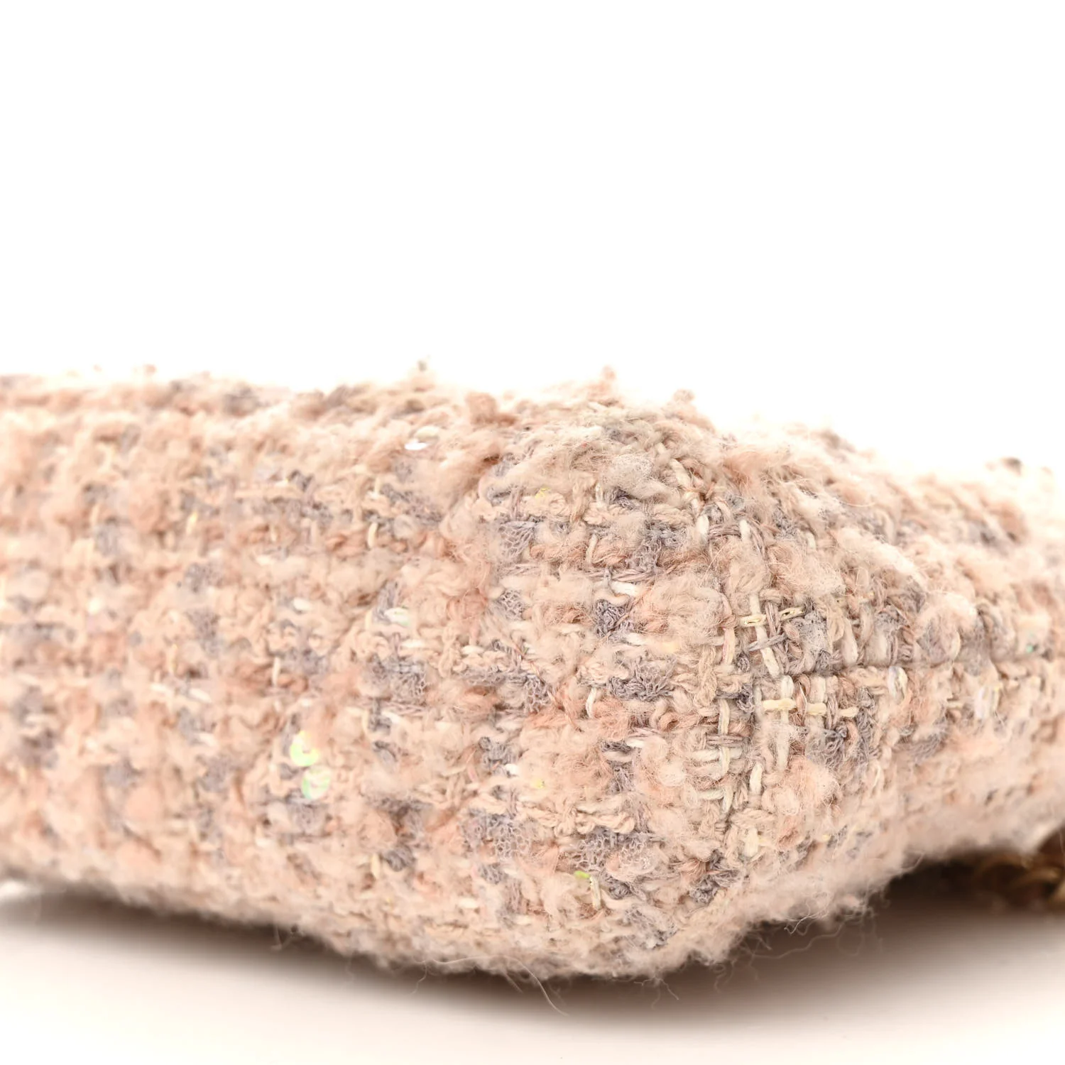 Cotton Wool Tweed Sequin Quilted Shiny Coco Clutch With Chain Light Pink Beige Ecru - Top Club