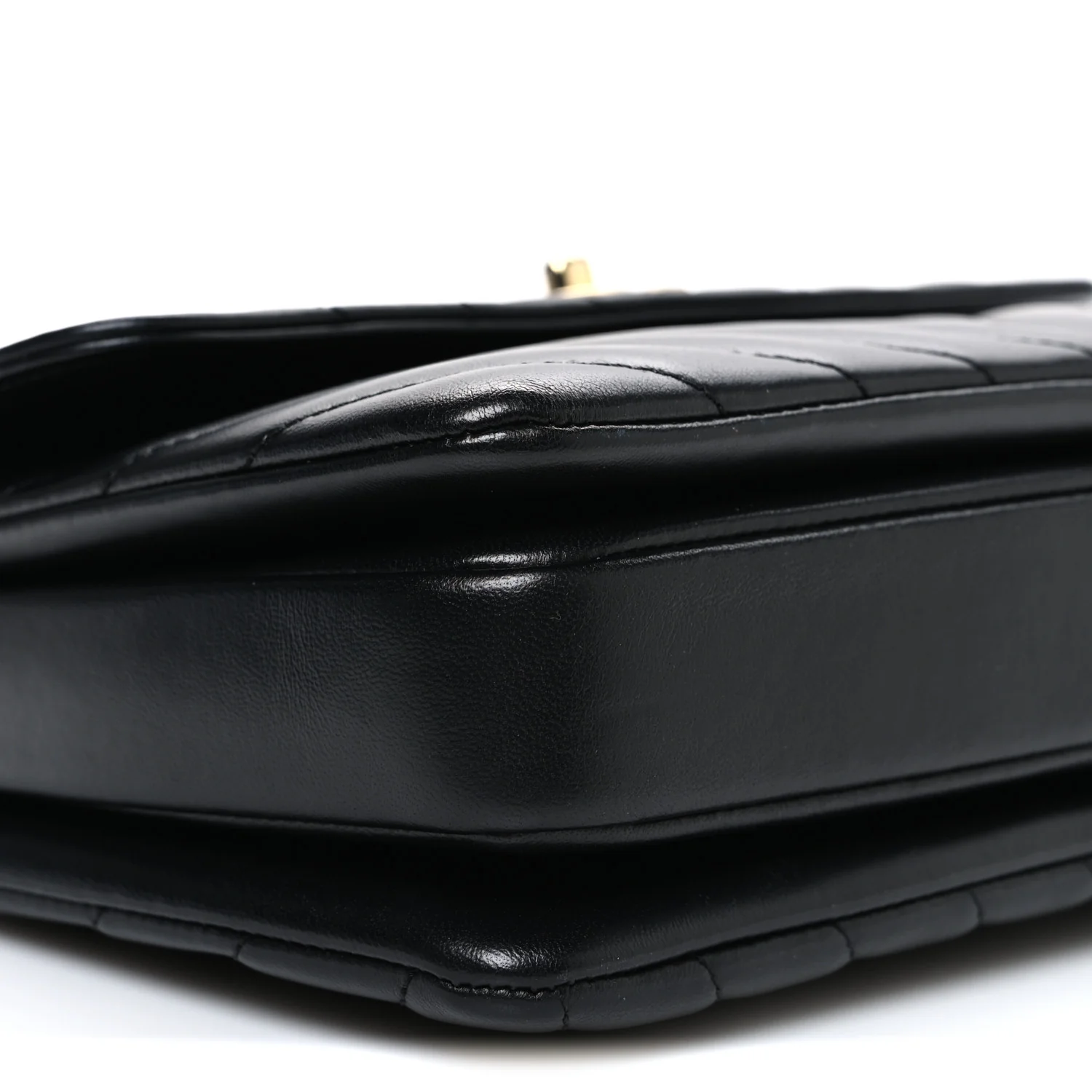 Lambskin Chevron Quilted Small Trendy CC Flap Dual Handle Bag Black - Top Club