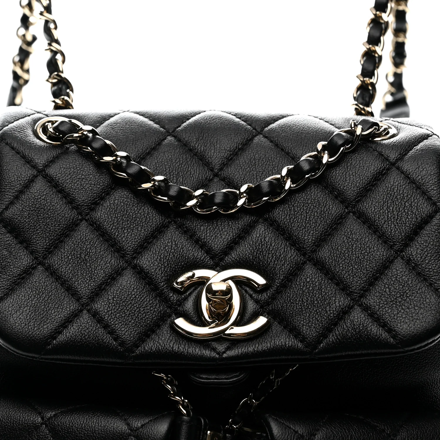 Shiny Caviar Quilted Medium Duma Pockets Drawstring Backpack Black - Top Club