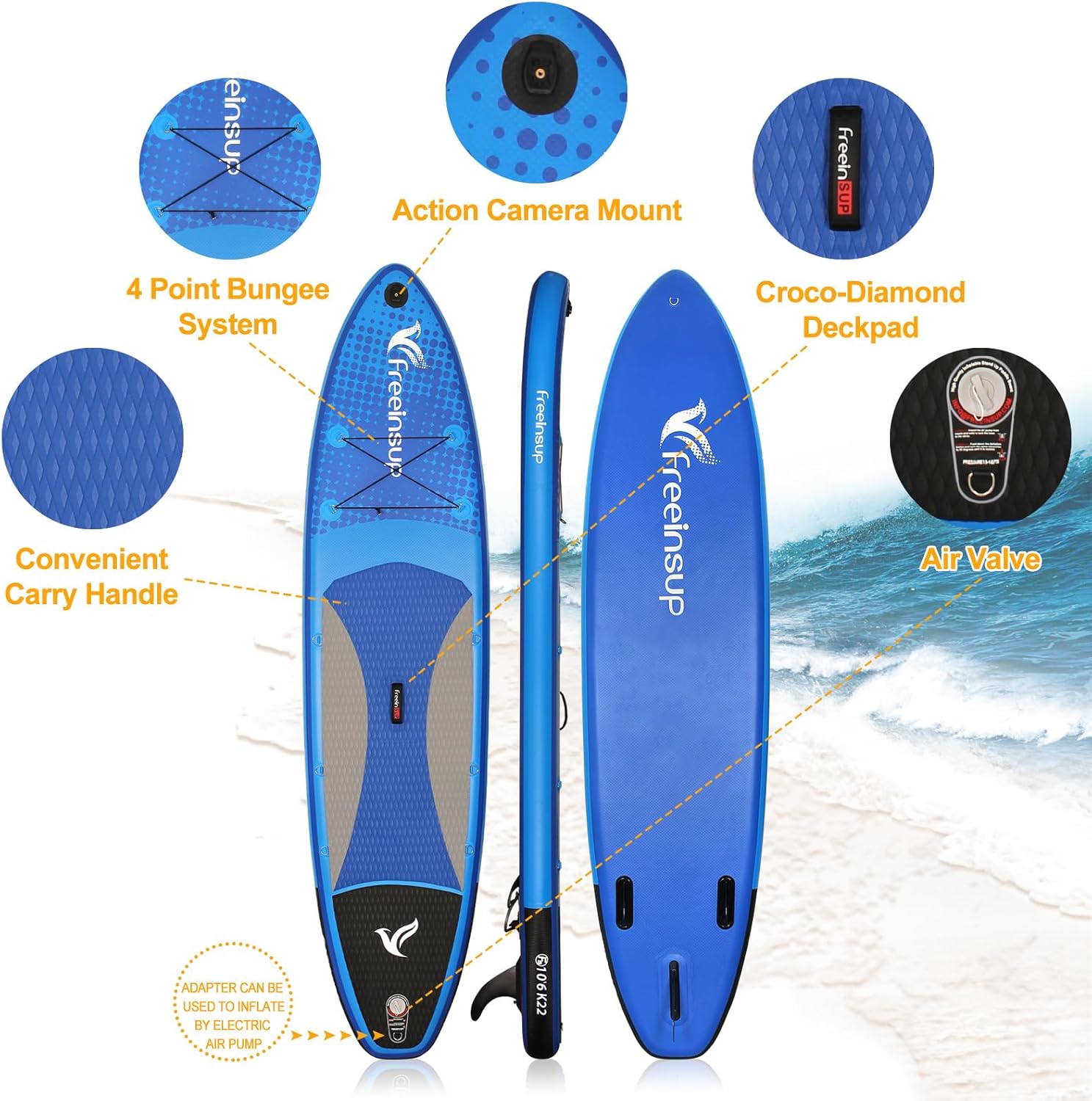 freein Tavola da SUP gonfiabile da 15,2 cm di spessore, tutti gli accessori, varie misure 3,2 m, 3,2 m, 3,4 m, 3,4 m, 3,4 m, 3,4 m
