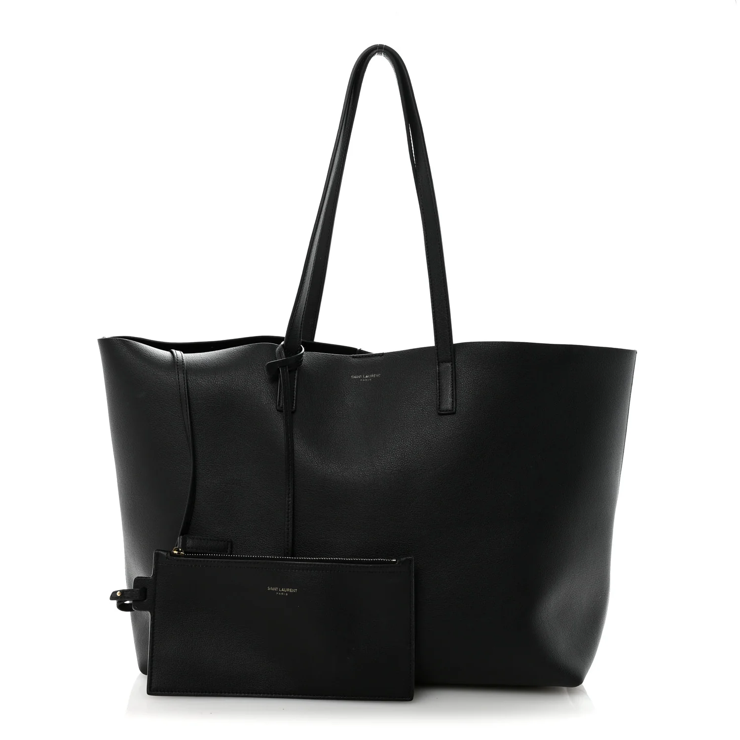 Calfskin Large Shopping Tote Black - Top Club