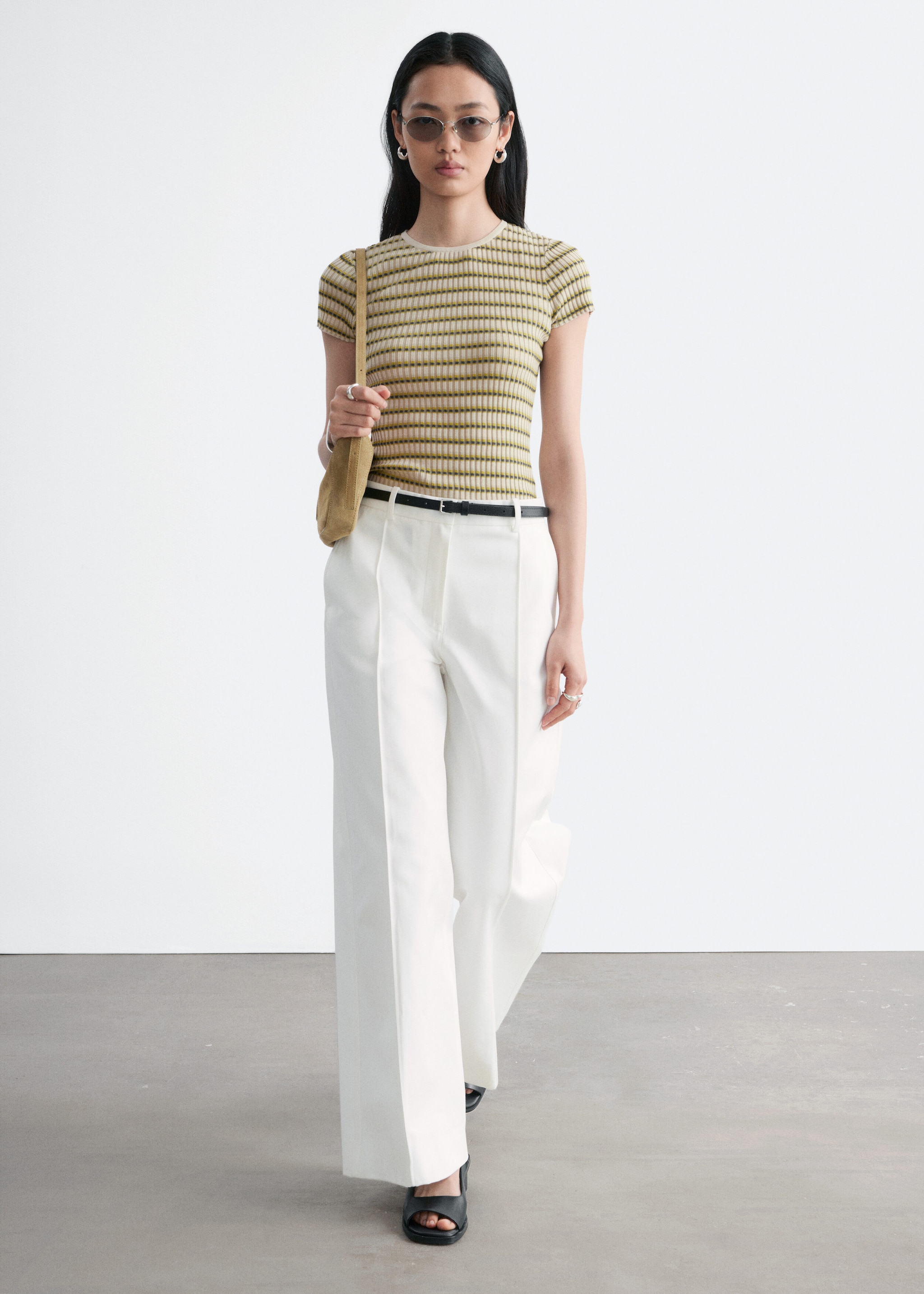 & Other Stories STRIPED RIB-KNIT T-SHIRT