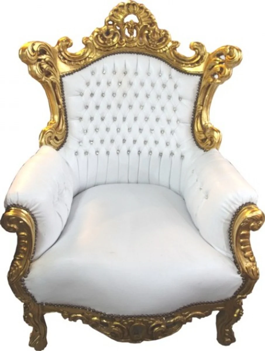 Baroque armchair Al Capone white/gold with bling bling glitter stones