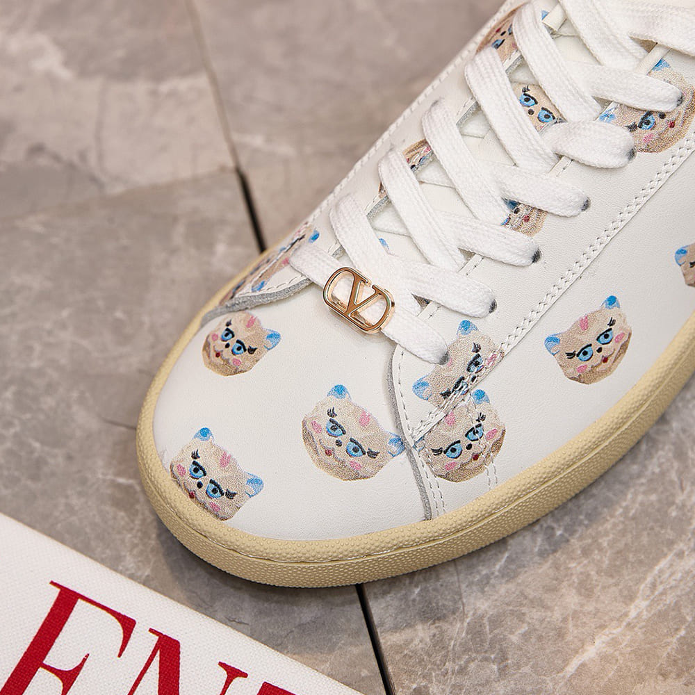 VALENTINO ROYCO Women s  LE CHAT DE LA MAISON  Patterned Soft Calfskin Sneakers - Top Club