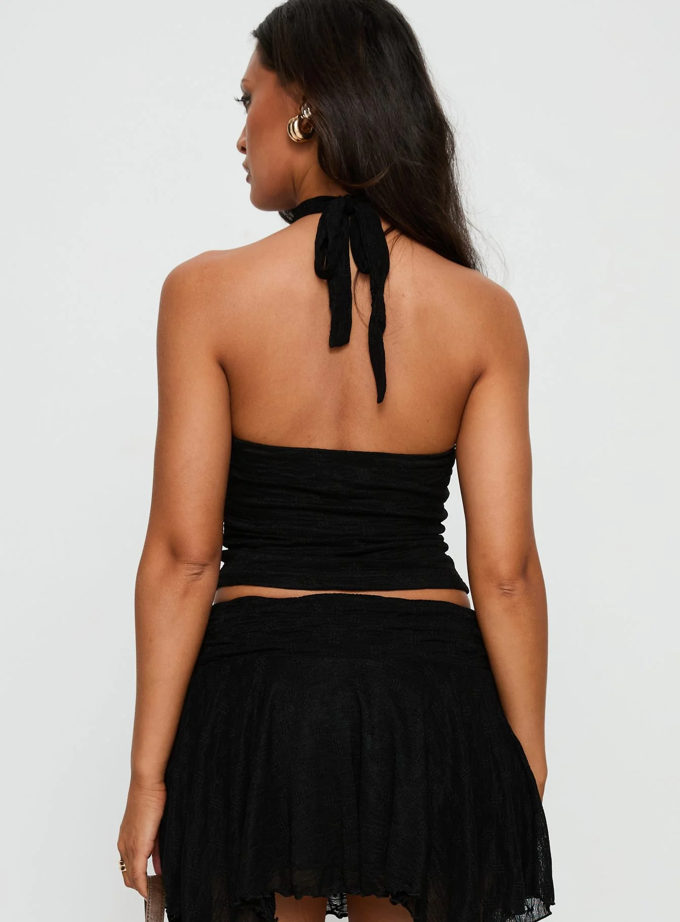Raeann Scarf Detail One Shoulder Top Black