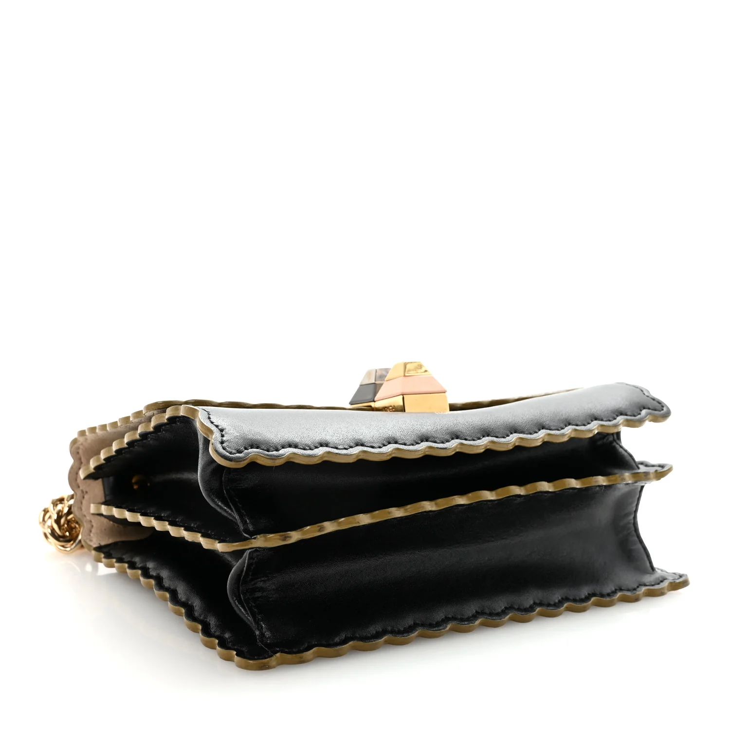 Vitello Liberty Scalloped Studded Small Kan I Shoulder Bag Black - Top Club