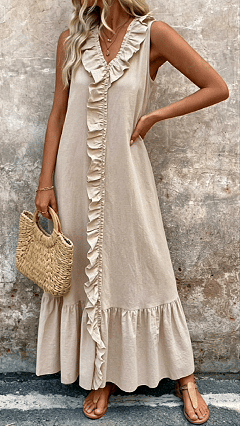 Women's Cotton-Blend Textured Sleeveless Ruffle Maxi Dress - Nordfashionstorm - Women's Clothing, Fashion for You - Nordfashionstorm.com
