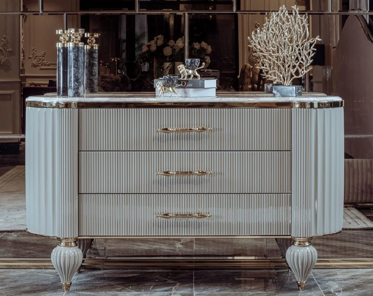 Luxury Art Deco chest of drawers gray / white / gold - Magnificent chest of drawers with 3 drawers and faux marble top - Art Deco bedroom & hotel furniture - Luxury collection