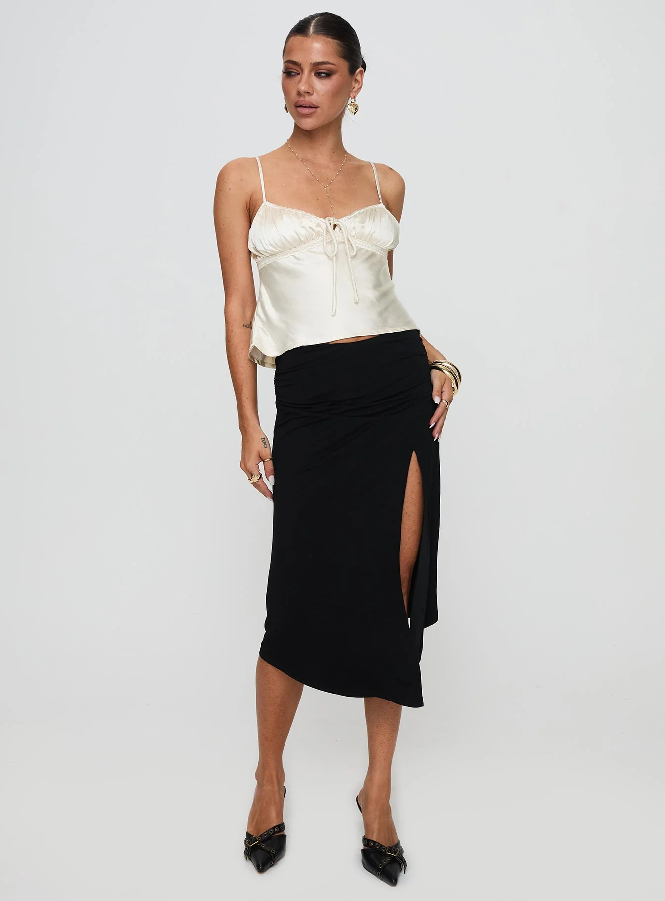 Venissa Ruched Midi Skirt Black