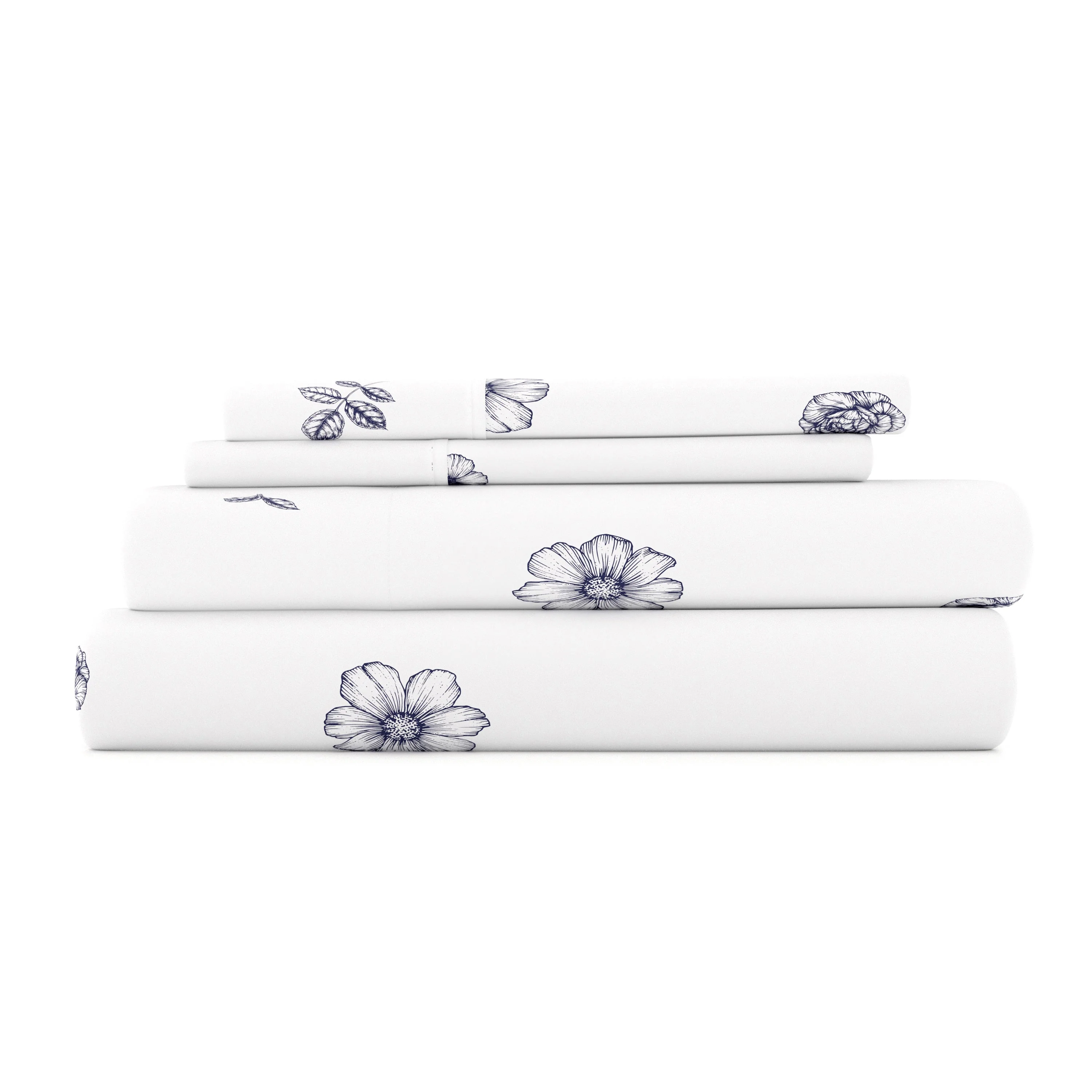 Indigo Flowers Pattern 4-Piece Sheet Set (Sale)