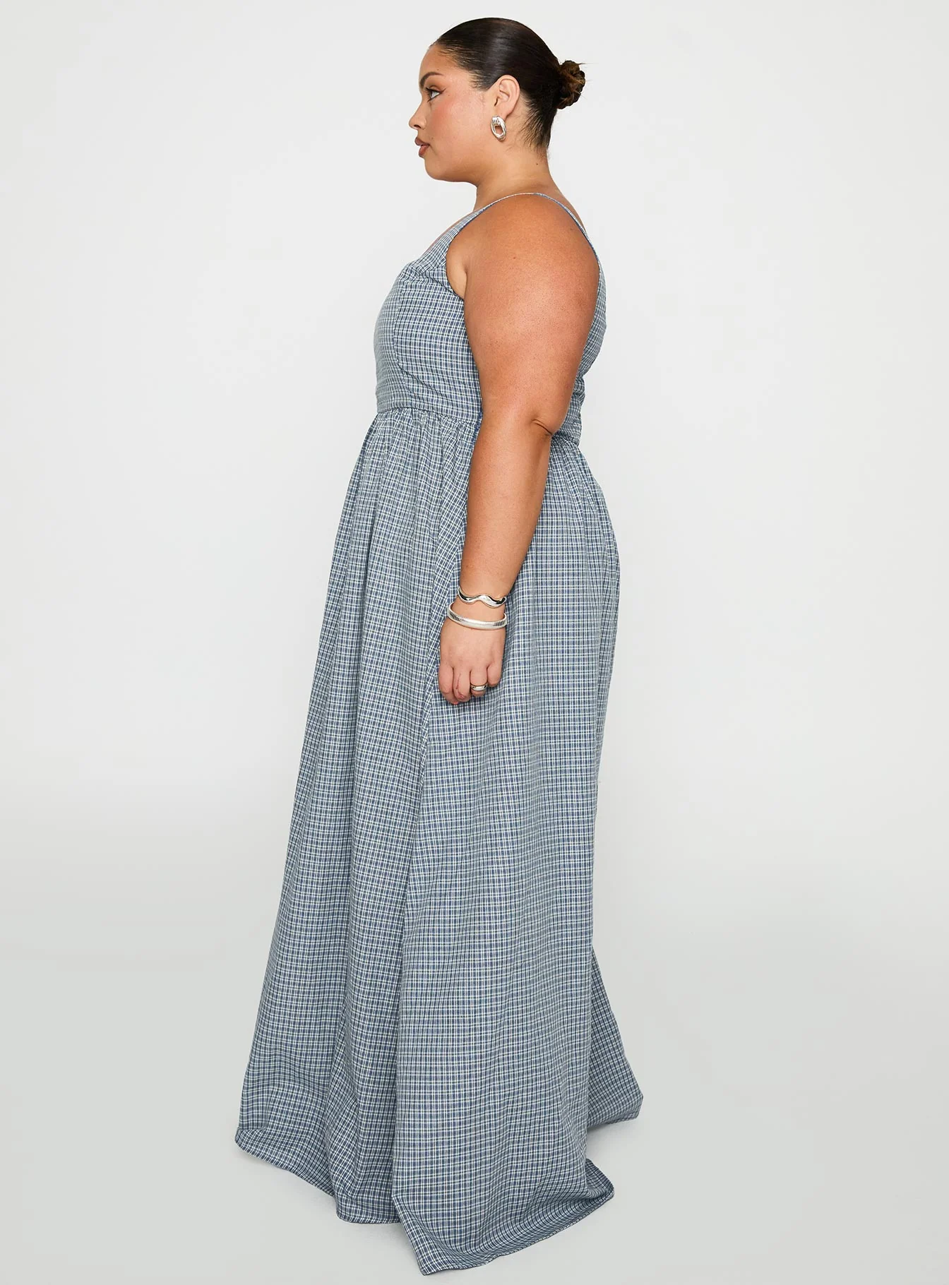 Cartmel Check Maxi Dress Navy Curve