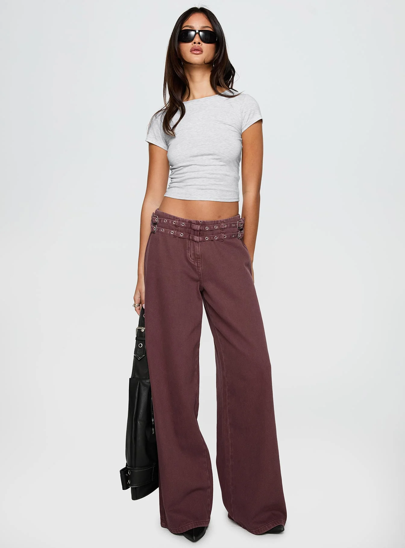 Baccarat Mid Rise Wide Leg Belted Pant Chocolate