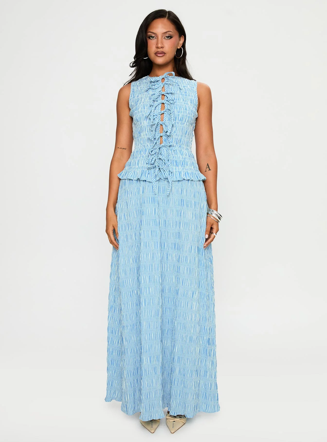 Songbird Shirred Maxi Dress Blue