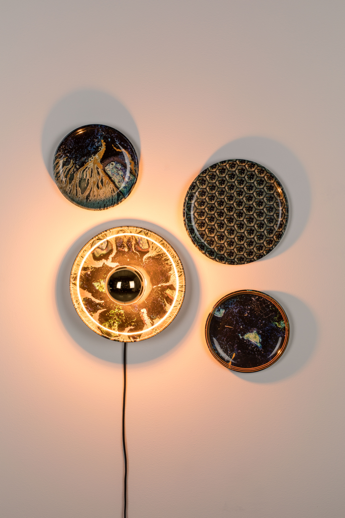 Wandlamp No food here (set van 4) Hexagon