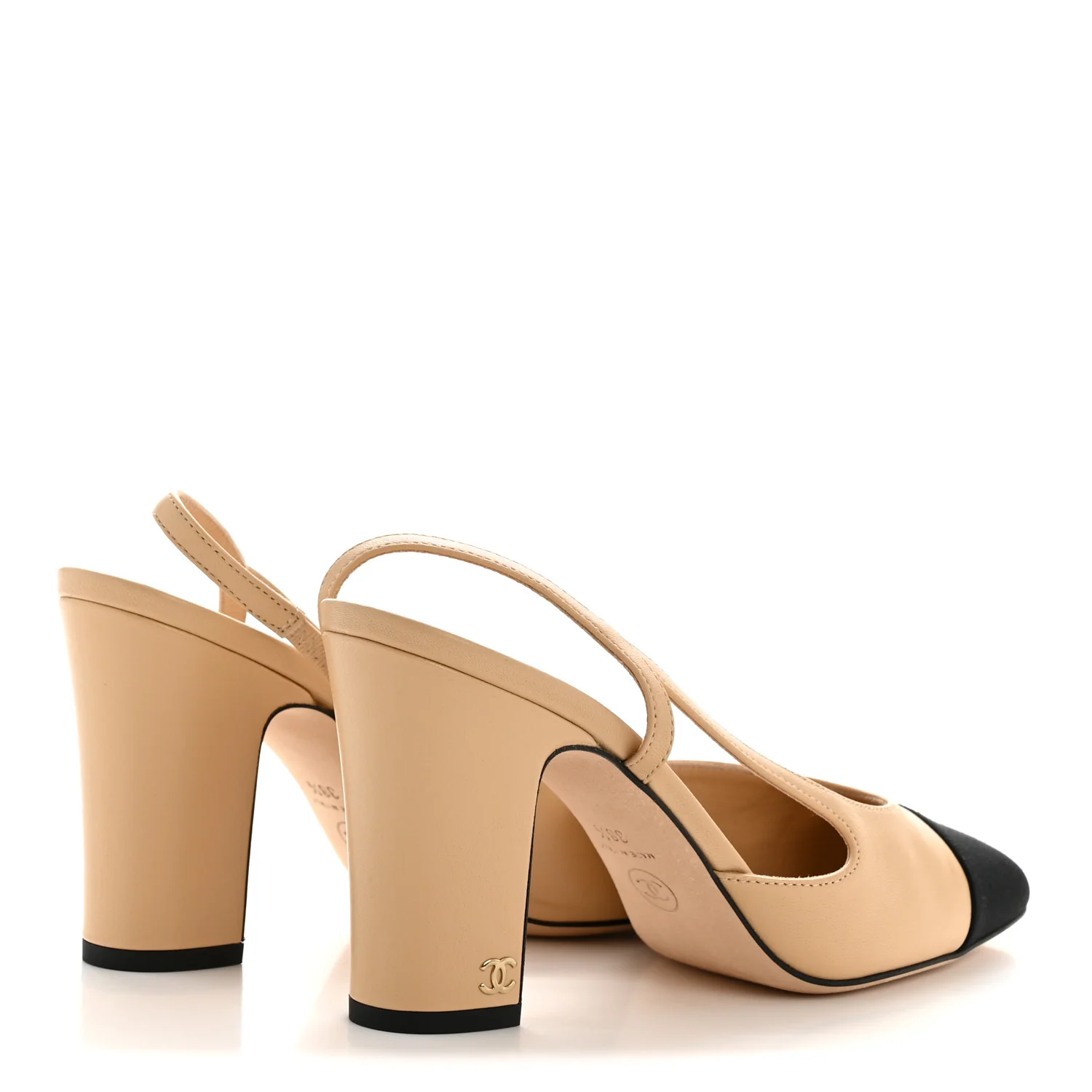 Goatskin Grosgrain Cap Toe CC Slingback Pumps 38.5 Beige Black - Top Club