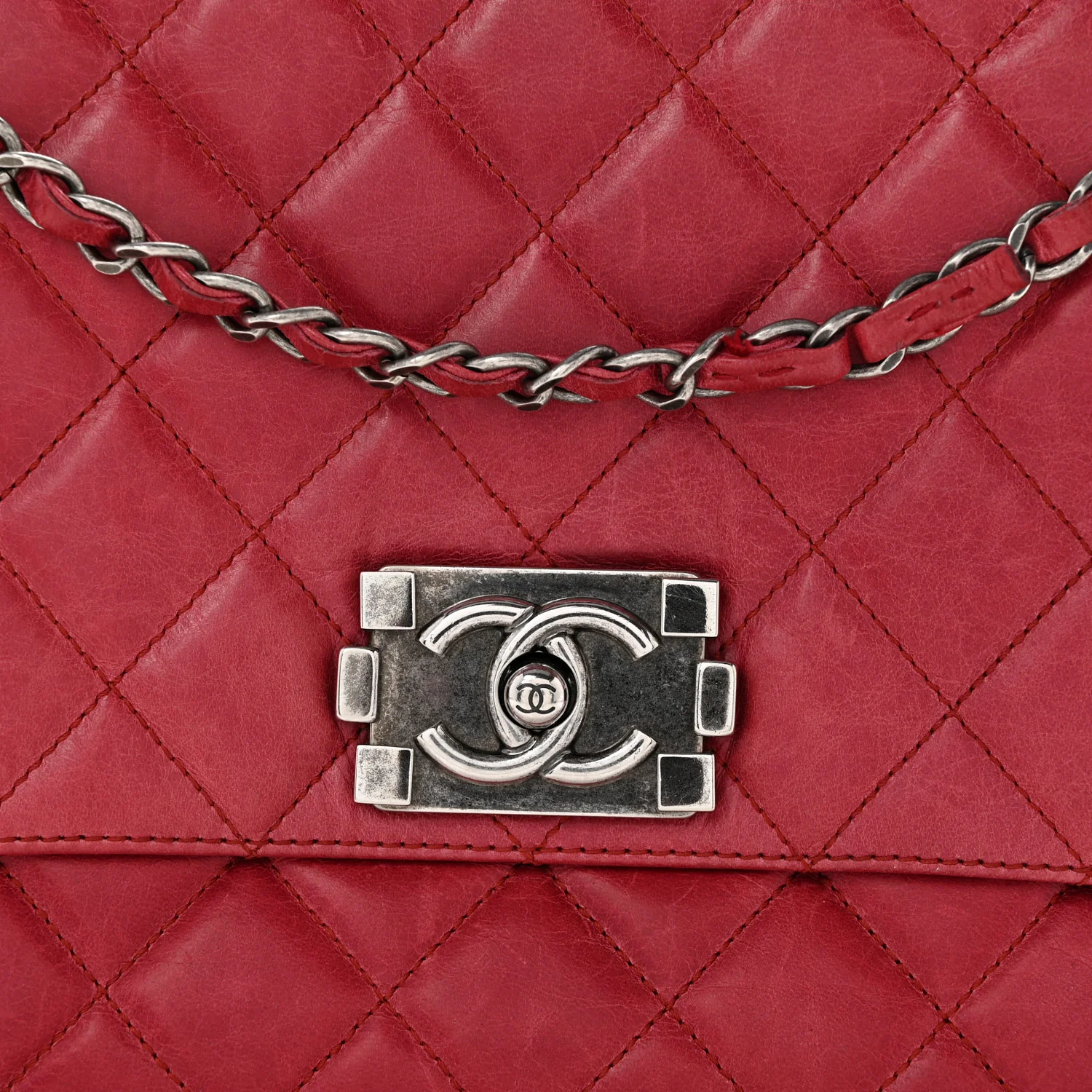 Glazed Calfskin Quilted Soft Boy Flap Red - Top Club