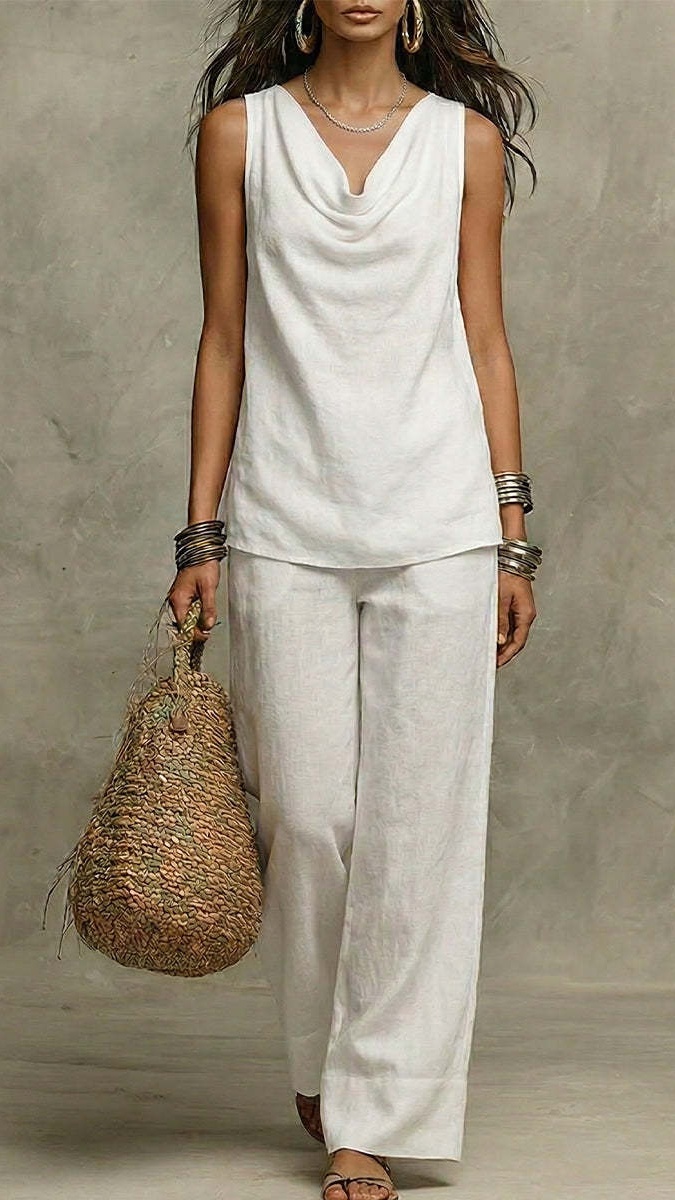 Women's Solid-Color Casual V-Neck Two-Piece Set - Nordfashionstorm - Women's Clothing, Fashion for You - Nordfashionstorm.com