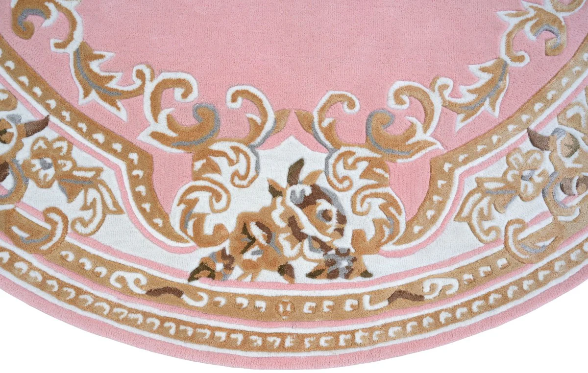 Round Pompöös by Luxury Baroque Carpet Crown by Harald Glööckler Pink / White / Brown - Various Sizes