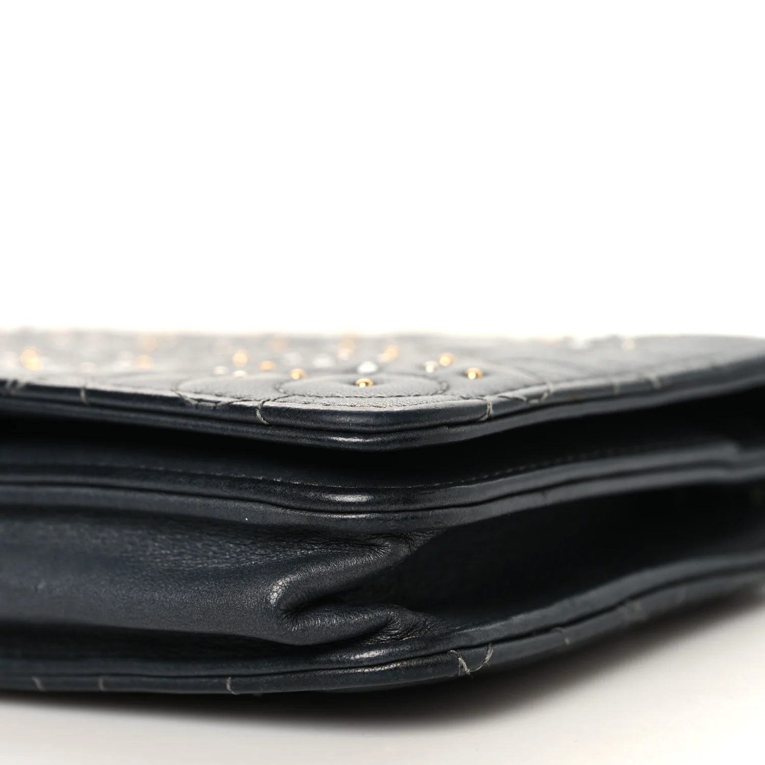 Lambskin Camellia Studded Wallet on Chain WOC Grey - Top Club