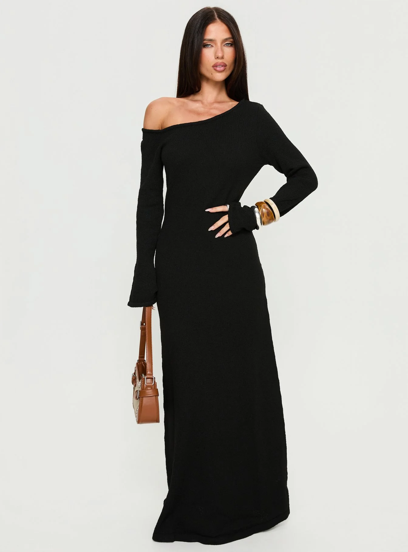Kloey Long Sleeve Knit Maxi Dress Black