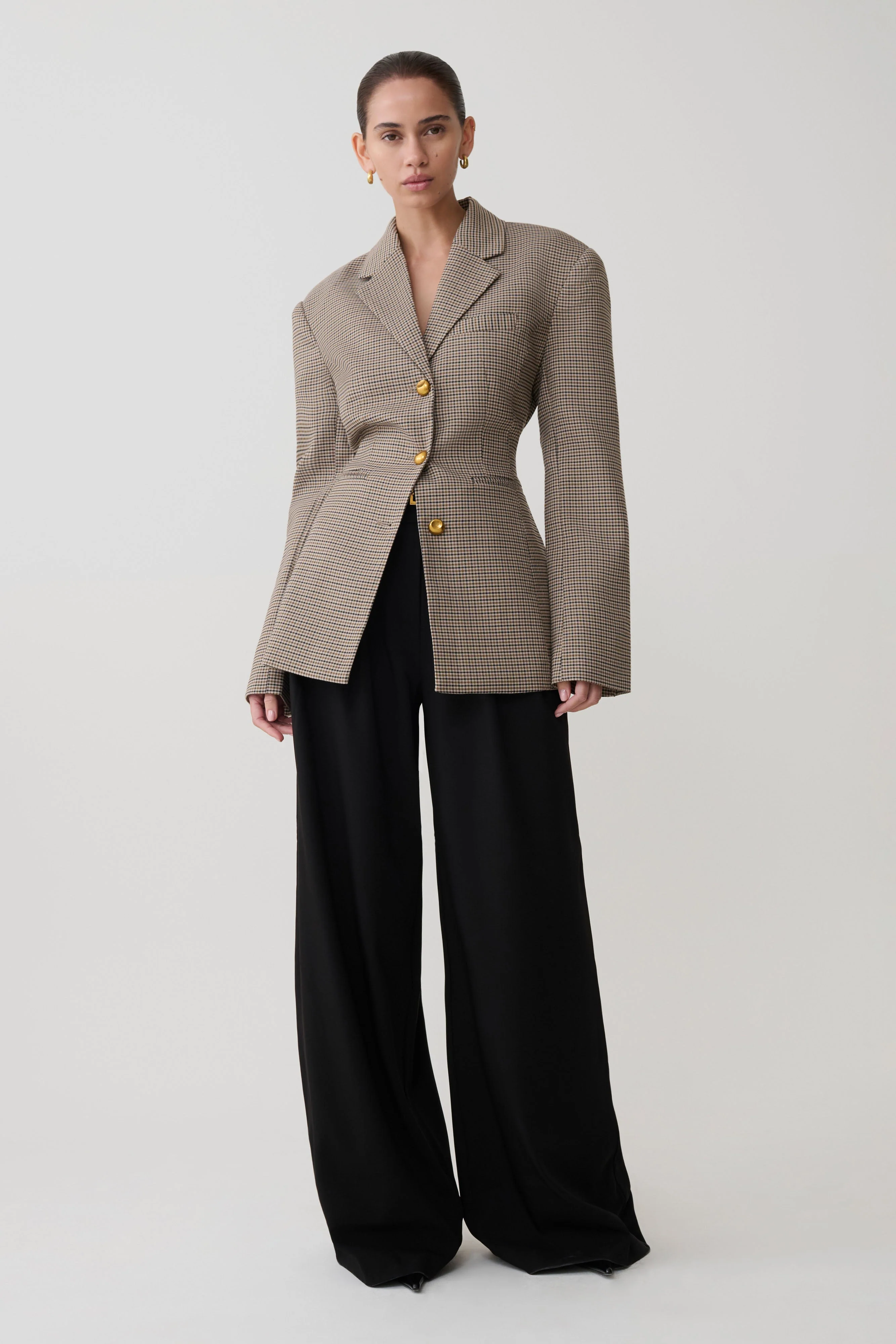 Mila Shaped Blazer - Tan Check