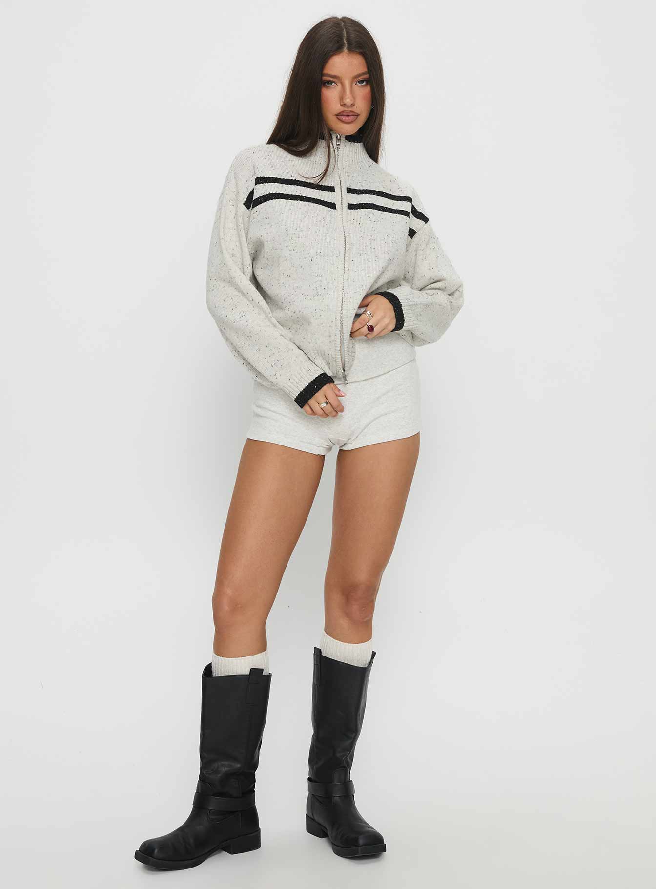 Overstayed Zip Through Cardigan Grey