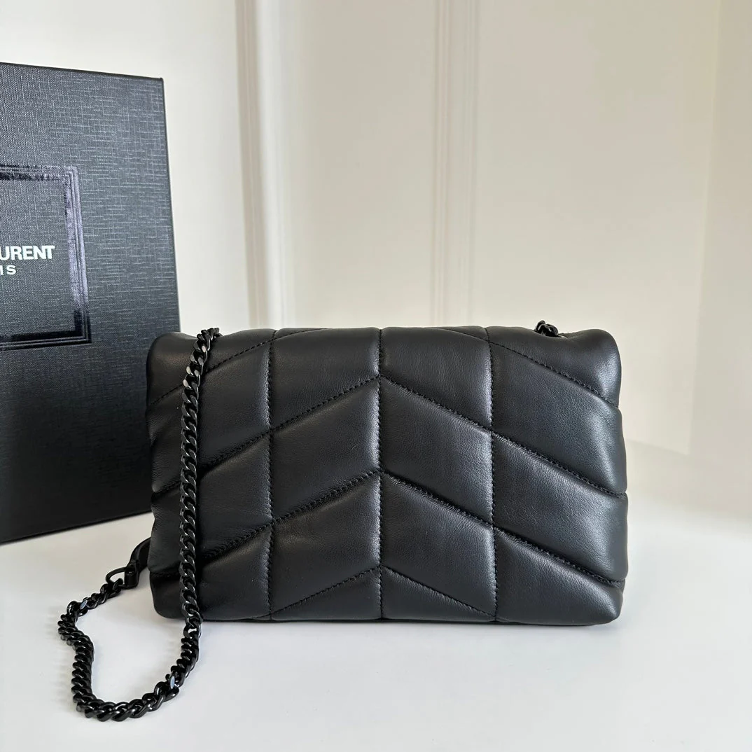 YSL  Loulou Puffer Toy Bag In Quilted Lambskin Black Size 23x15.5x8.5 - Top Club
