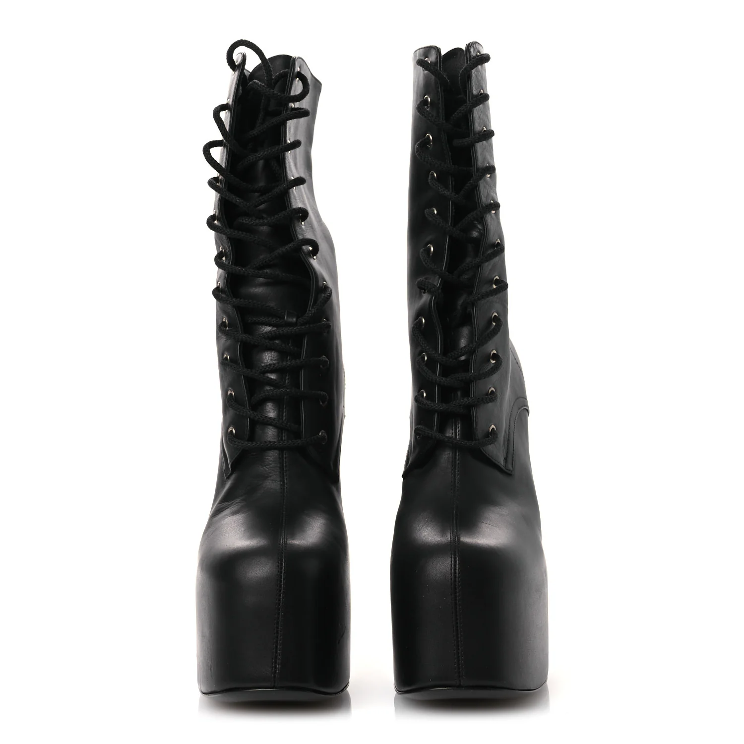 Calfskin Mina Lace Up Platform Boots 40 Black - Top Club
