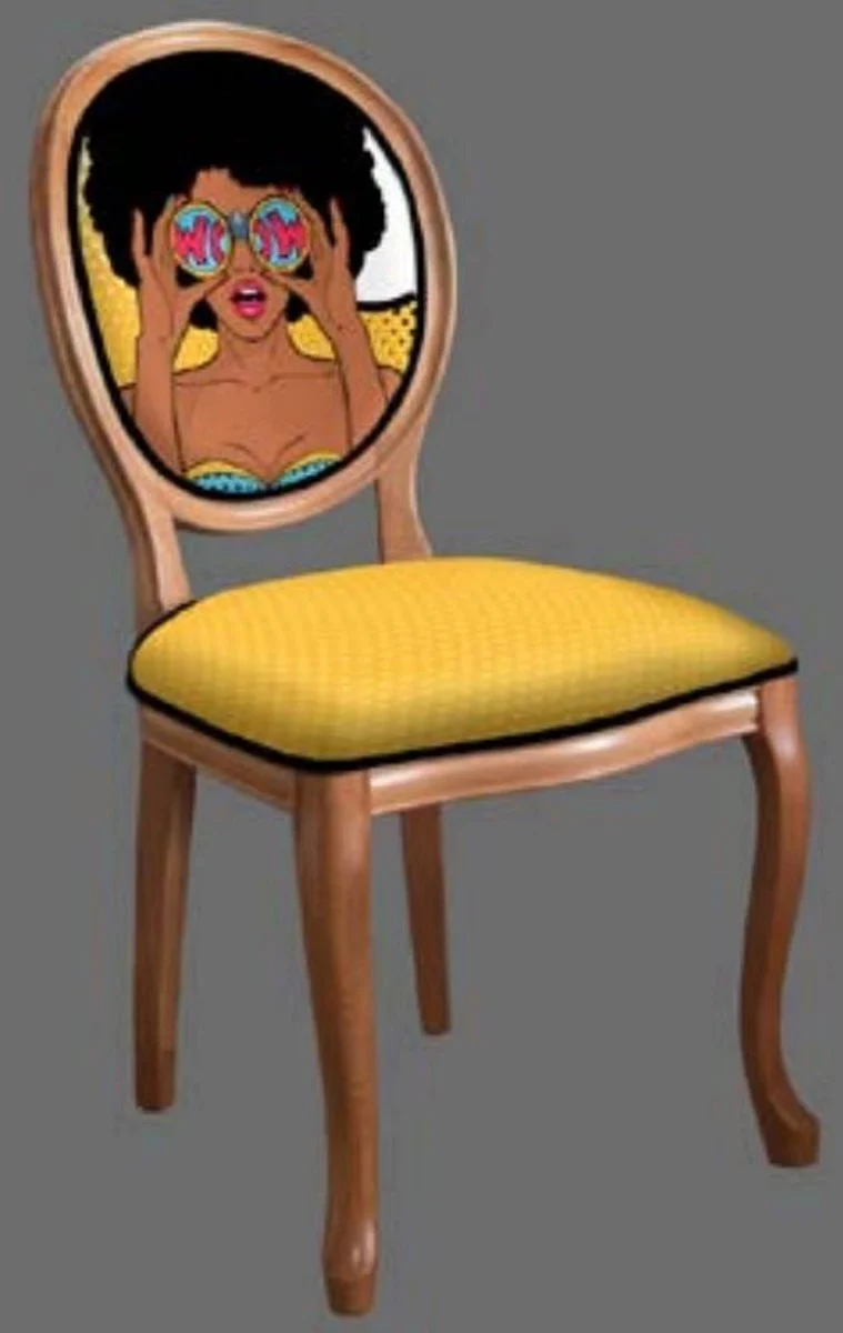 Baroque Dining Room Chair Set Yellow / Multicolored / Brown - 6 Handmade Kitchen Chairs in Baroque Style - Baroque Dining Room Furniture