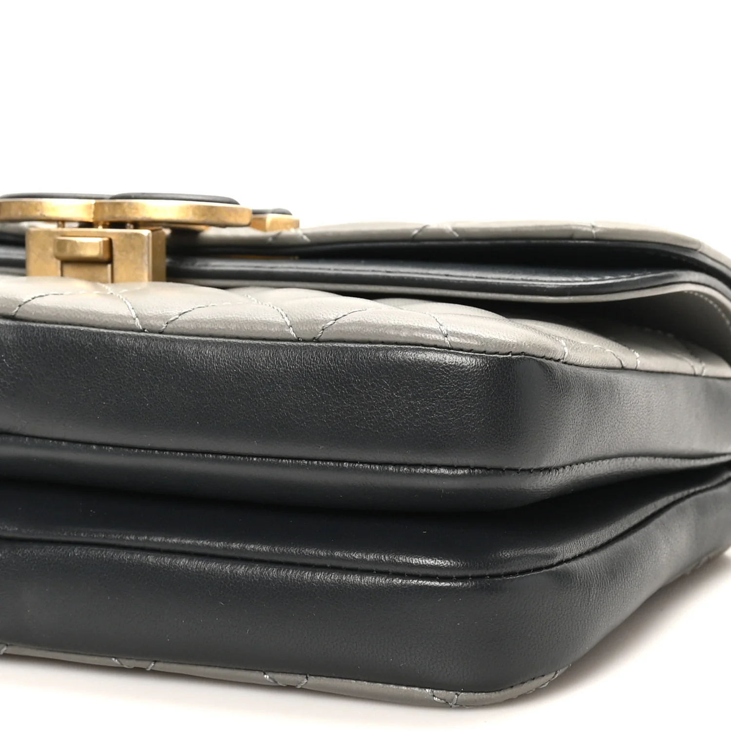 Lambskin Quilted Small CC Chic Flap Grey Dark Navy - Top Club