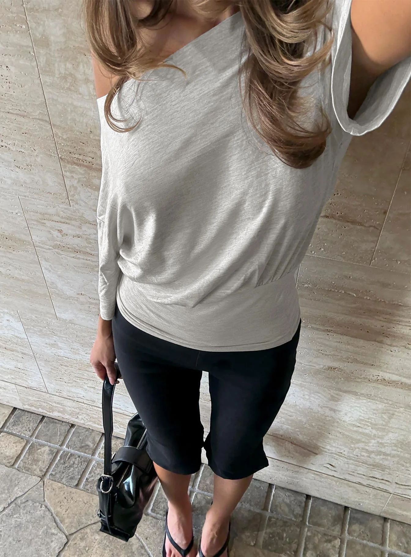 Ashlinn Off Shoulder Drapey Top Grey