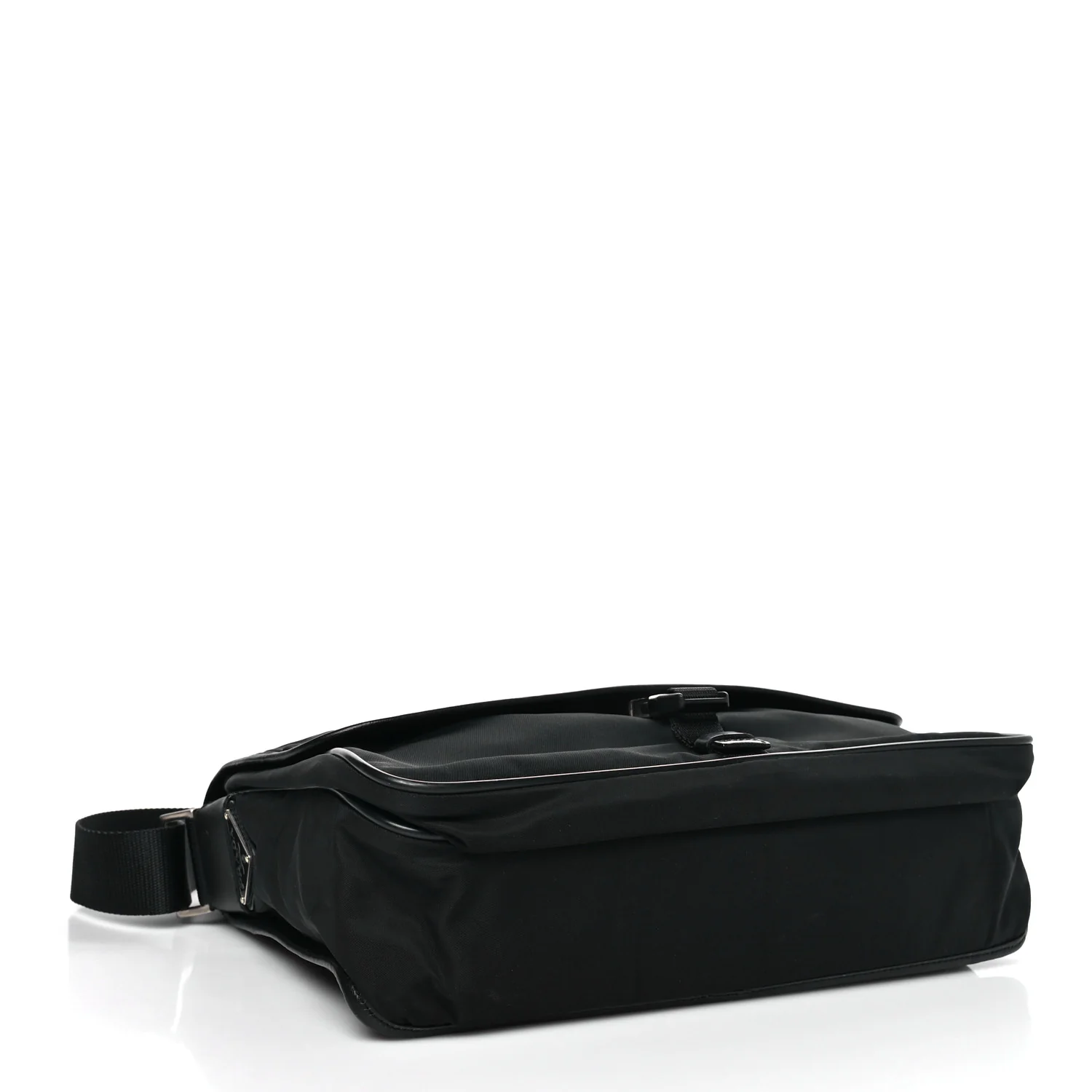 Tessuto Nylon Saffiano Single Snap Buckle Flap Messenger Bag Black - Top Club