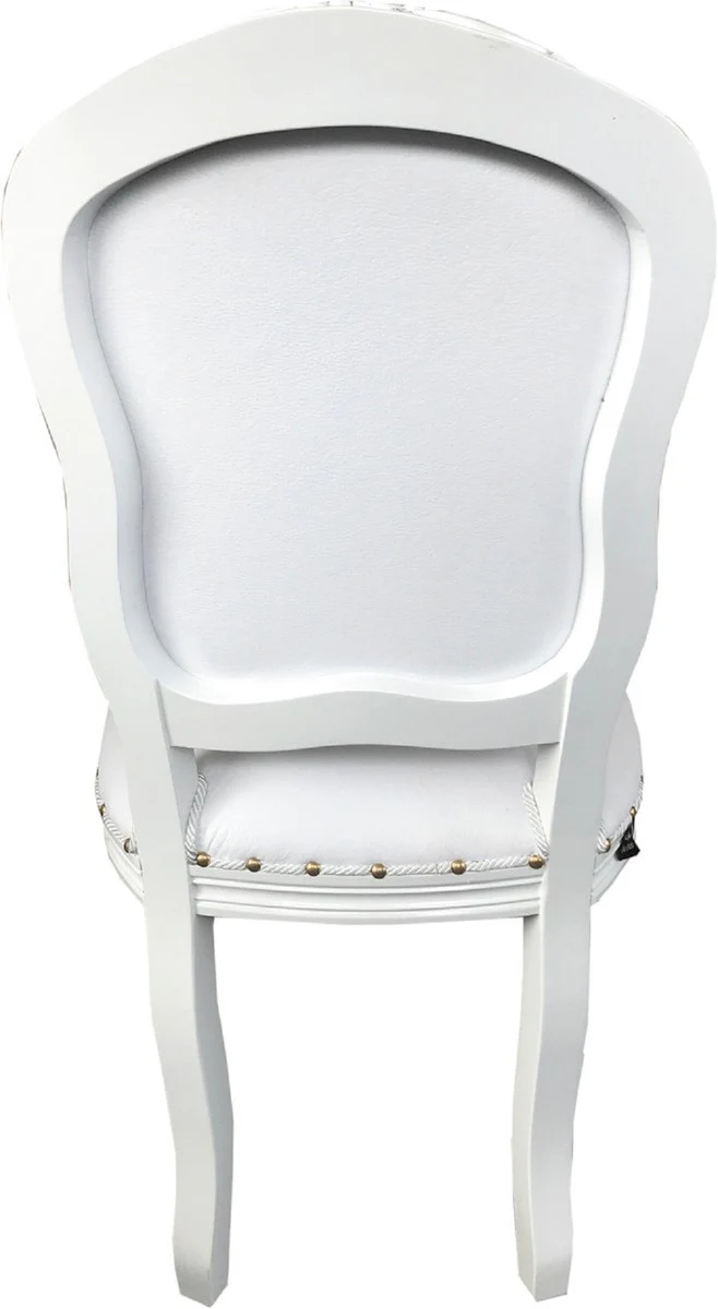 Luxury Baroque dining room set white / white 55 x 54 x H. 103 cm - 4 handmade dining chairs with faux leather - Baroque dining room furniture