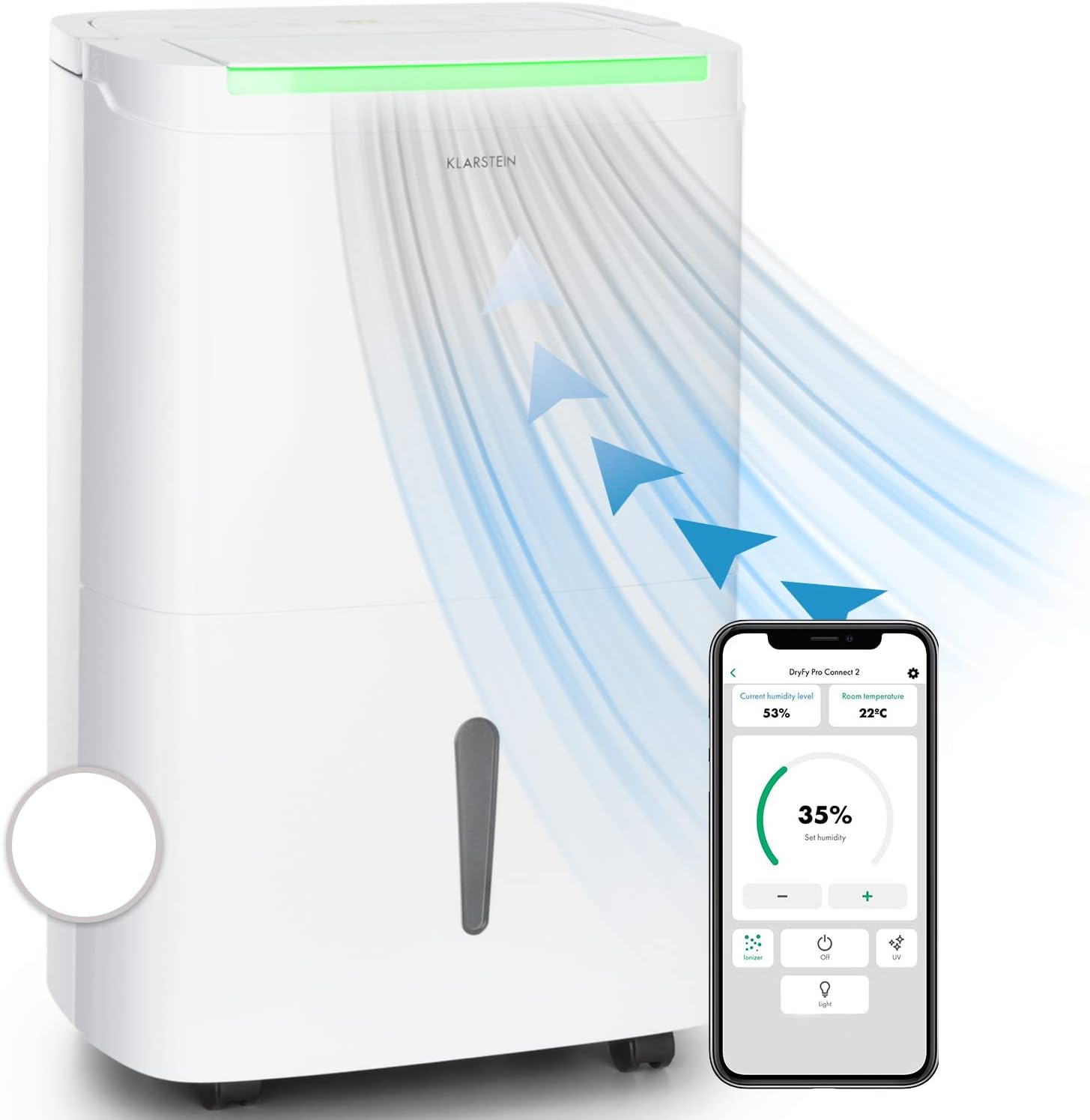 Klarstein Deumidificatore Casa per Muffa e Umidità Silenzioso, Portatile Smart, Deumidificatore Ambiente Professionale Elettrico Basso Consumo, WiFi 30L con Display LED