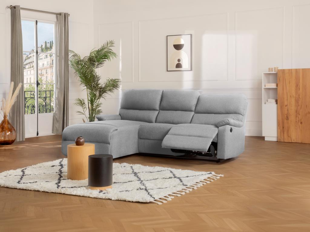 Sofá rinconera (ángulo izquierdo) relax eléctrico de tela gris claro