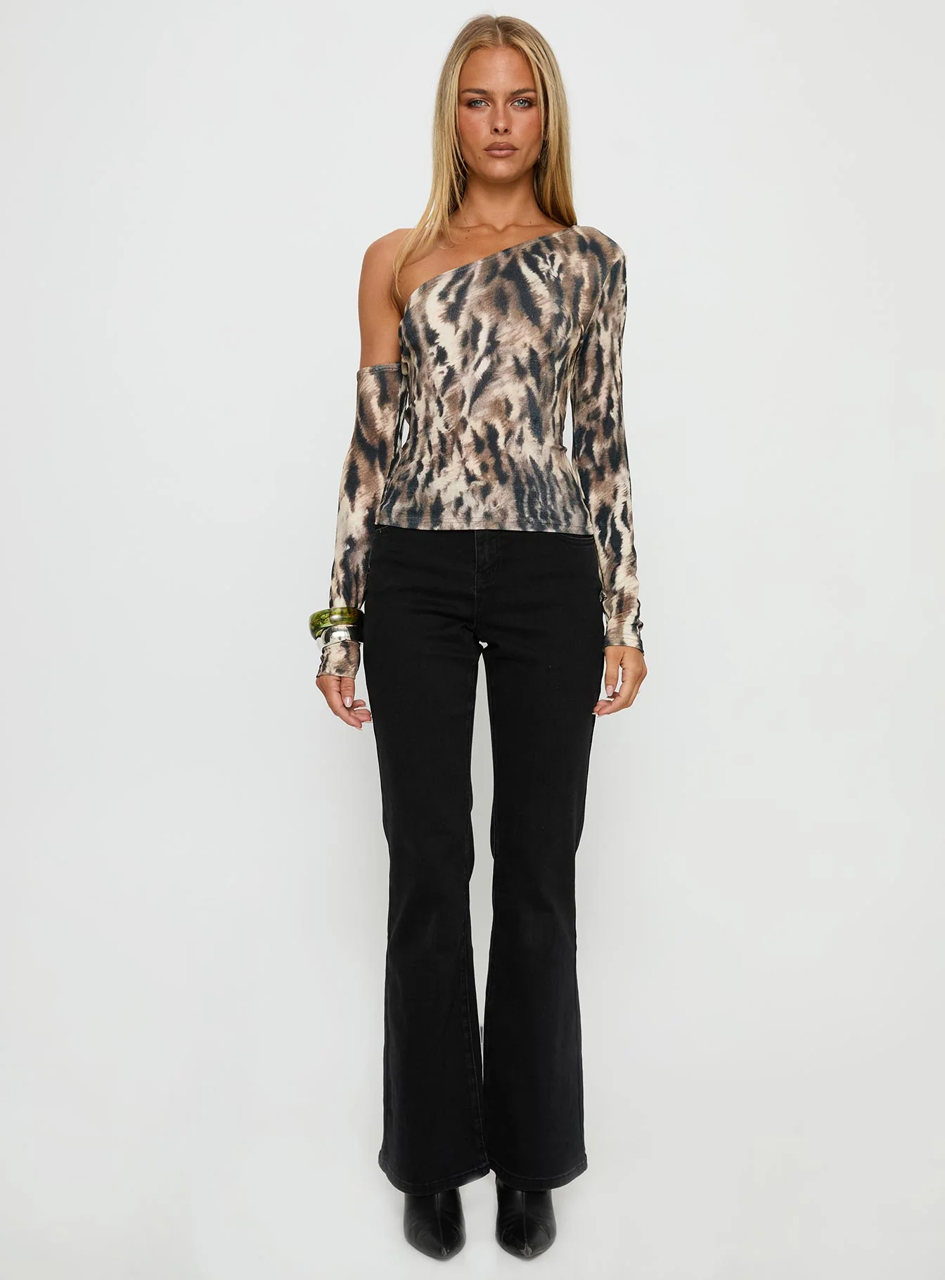 Evelene One Shoulder Long Sleeve Top Animal