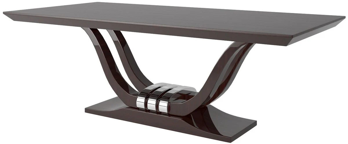 Luxury dining table dark brown / silver 220 x 110 x H. 77 cm - Elegant dining room table - Solid wood kitchen table - Luxury dining room furniture