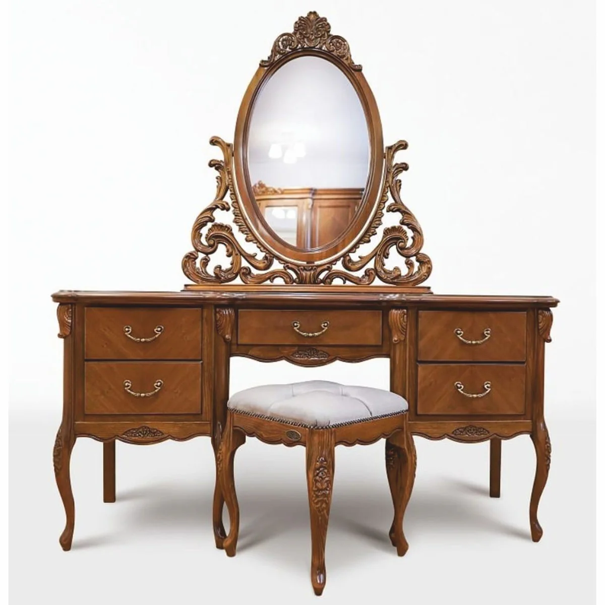 Luxury Baroque Dressing Table Set Brown / Gray - Baroque Bedroom Furniture