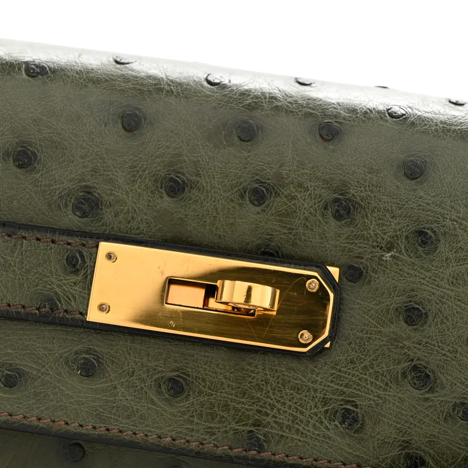 Ostrich Kelly Sellier 32 Vert Olive - Top Club