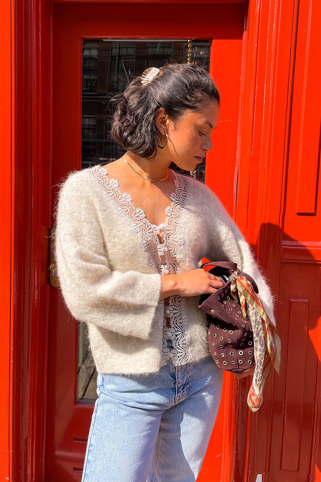 Donkergroene sjaal met leopard print