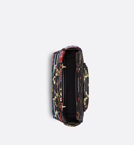 MEDIUM LADY D-LITE BAG Black Multicolor D Birds Embroidery - Top Club