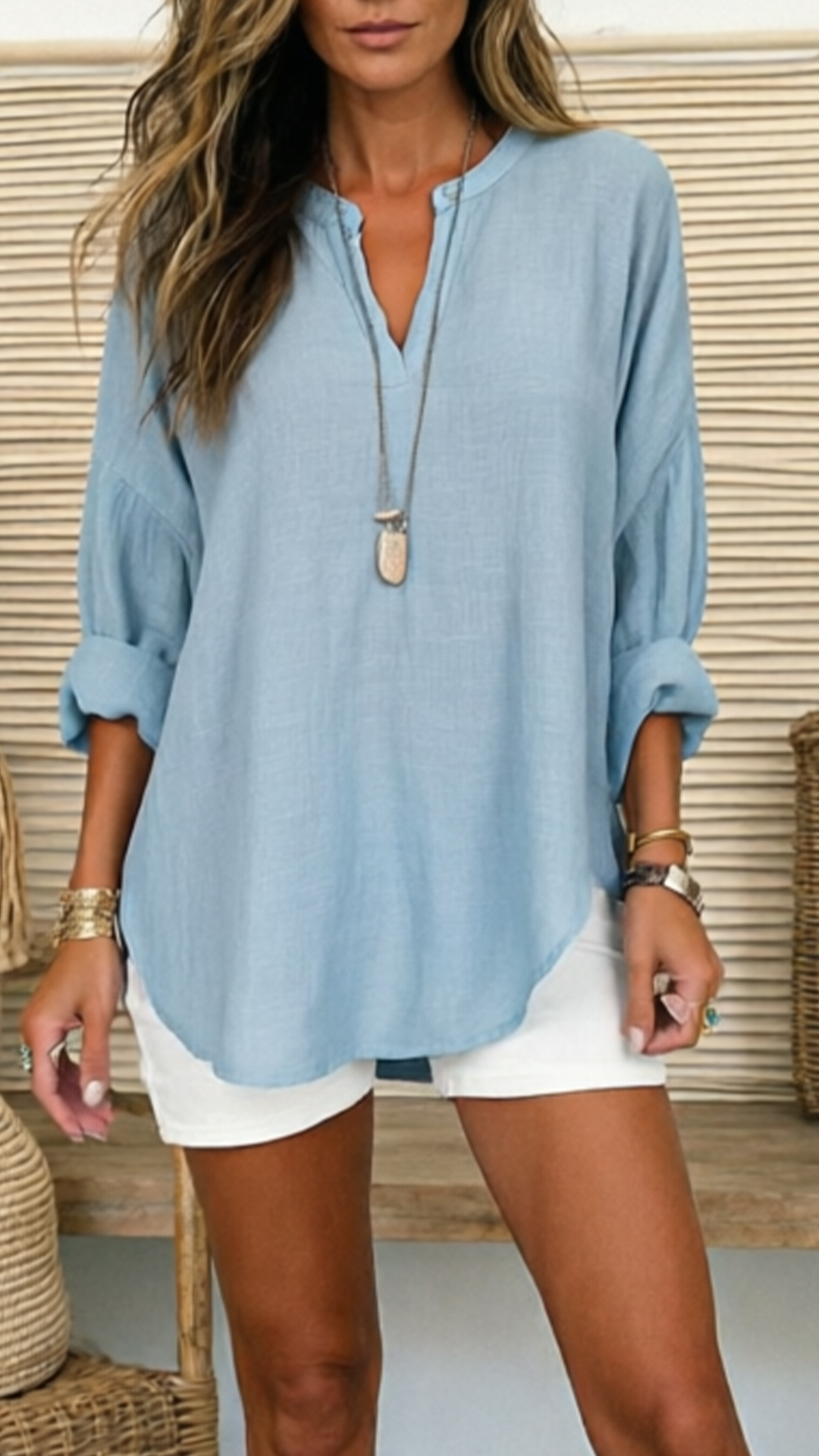 Women's Linen V-Neck Loose Shirt - Nordfashionstorm - Women's Clothing, Fashion for You - Nordfashionstorm.com
