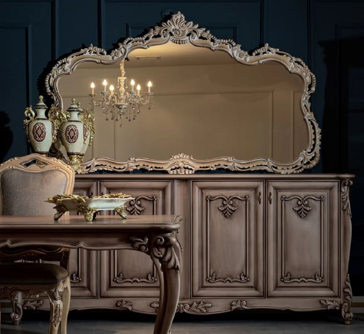 Luxury baroque mirror natural colors - magnificent solid wood wall mirror in baroque style - baroque furniture