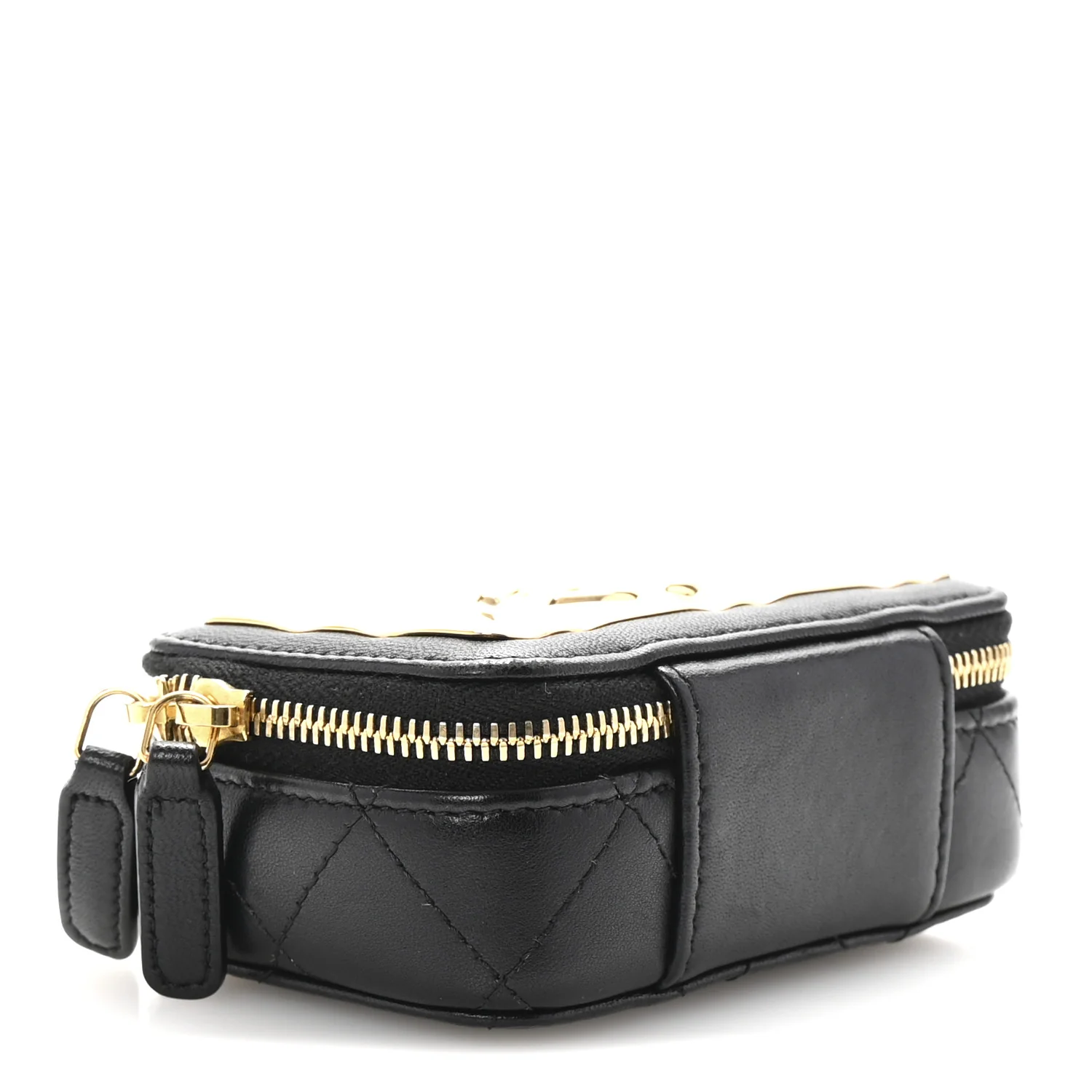 Lambskin Metal Quilted Extra Mini Vanity Case With Chain Black Gold - Top Club